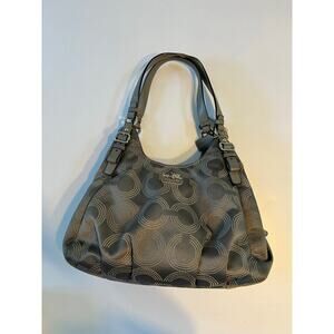 Coach y2K Madison Maggie Silver Signature Grey Leather Satchel Purse Bag